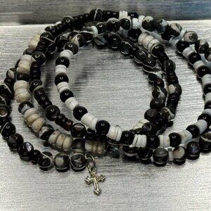 Whimsigoth 34" Wrap Beaded Necklace or Bracelet Stretch Memory Wire Cross Charm